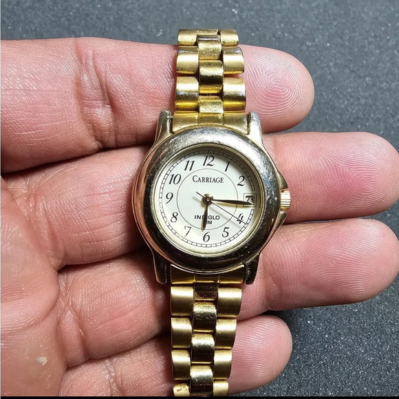 Carriage By Timex Indiglo Ladies Quartz Watch Date Just Gild Tone Working KK - Picture 1 of 9